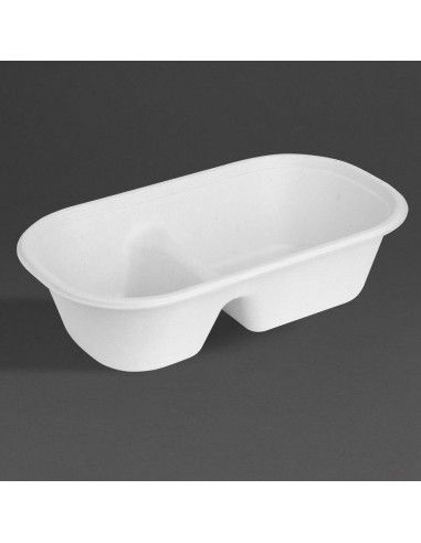 Barquettes ovales 2 compartiments en bagasse Fiesta Compostable 900ml (lot de 100)