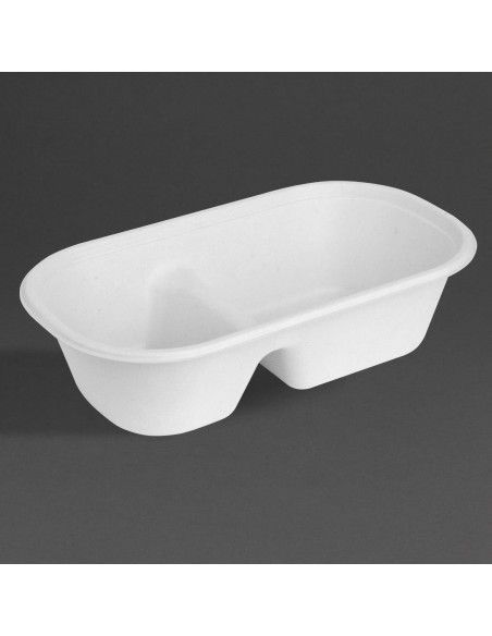 Barquettes ovales 2 compartiments en bagasse Fiesta Compostable 900ml (lot de 100)