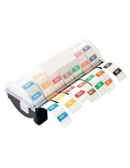 Kit étiquettes alimentaires solubles code couleur et distributeur plastique Hygiplas 24mm