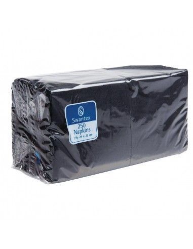 Serviettes cocktail noires Swantex 25x25cm 2 plis 1/4 (lot de 2 000)