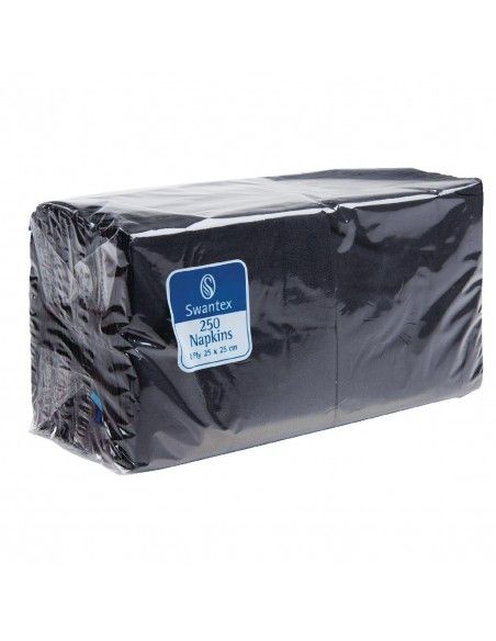 Serviettes cocktail noires Swantex 25x25cm 2 plis 1/4 (lot de 2 000)