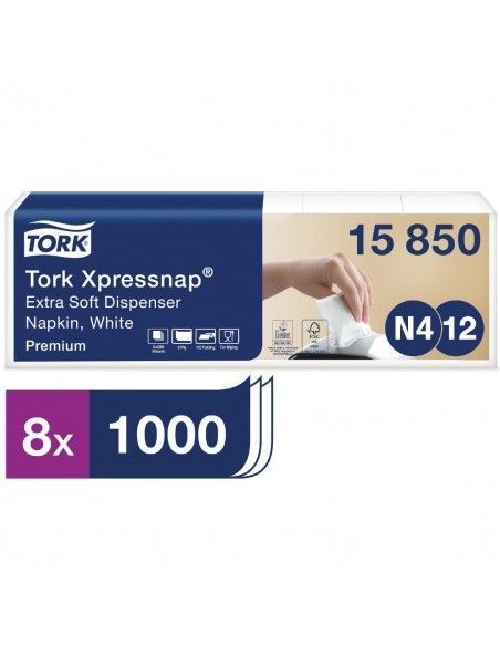 Serviettes blanches pour distributeur Tork Xpressnap Extra Soft  (Lot de 8000)