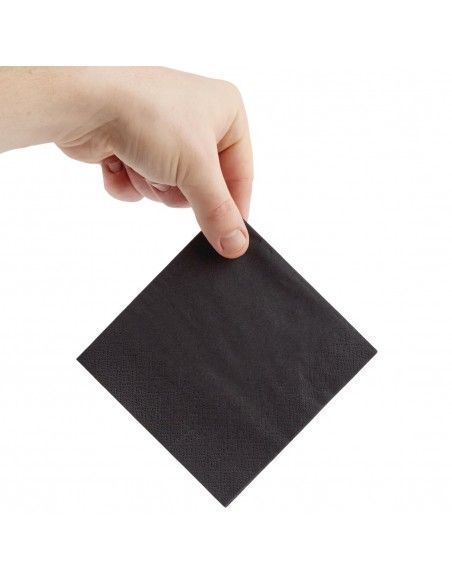 Serviettes cocktail 2 plis pliage 1/4 Fiesta Recyclable 240mm noires (lot de 4000)
