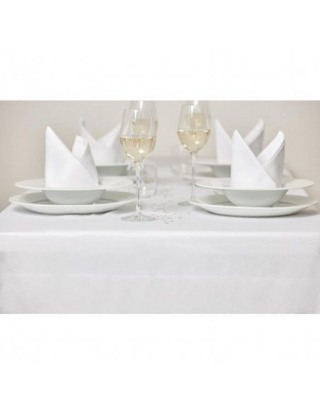 Serviettes blanches en coton bande de satin Mitre Luxury
