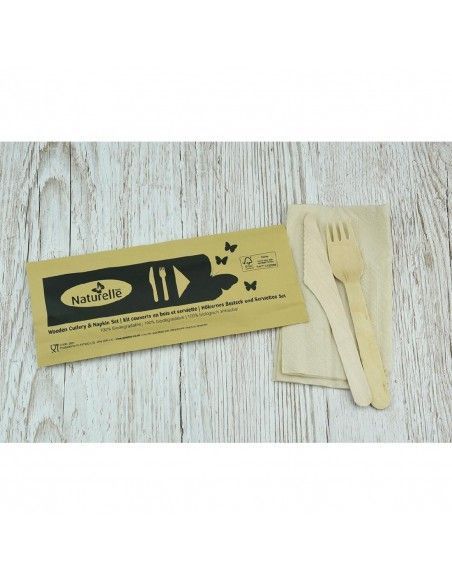 Ensembles de couverts en bois 3-en-1 emballages individuels kraft eGreen (lot de 250)