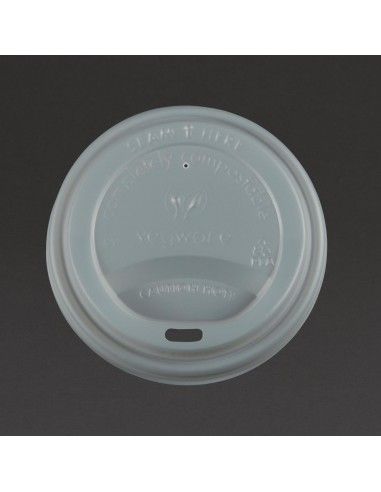 Couvercles compostables CPLA pour gobelets boissons chaudes Vegware 34 cl / 45,5 cl (lot de 1000)