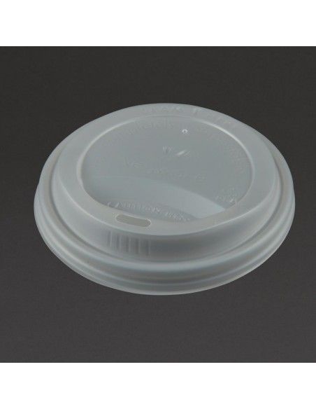 Couvercles compostables CPLA pour gobelets boissons chaudes Vegware 34 cl / 45,5 cl (lot de 1000)