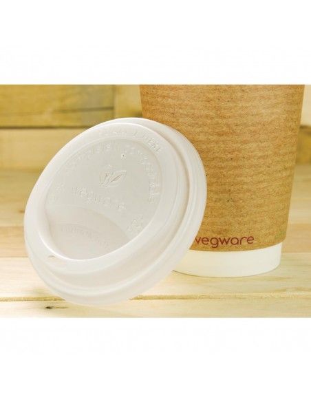 Couvercles compostables CPLA pour gobelets boissons chaudes Vegware 34 cl / 45,5 cl (lot de 1000)