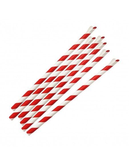 Pailles cuillères en papier Fiesta Compostable rouge et blanc 210x8mm (lot de 250)