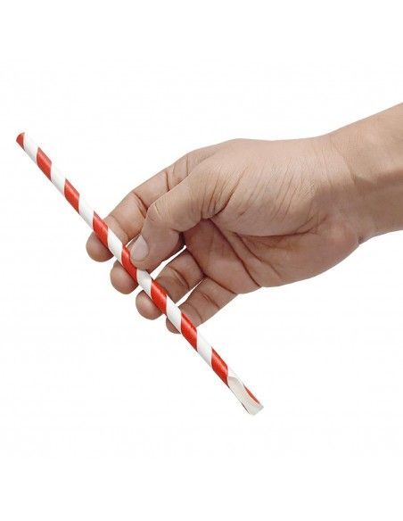 Pailles cuillères en papier Fiesta Compostable rouge et blanc 210x8mm (lot de 250)