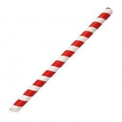 Paille à thé à bulles compostable Fiesta rouge et blanc 12x210mm (lot de 150)