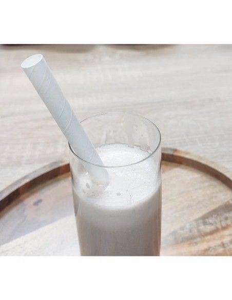 Pailles en papier pour bubble tea Fiesta Compostable blanches 12x210mm (lot de 150)