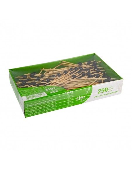 Piques en bambou avec boule noire Sier Disposables 120mm (lot de 250)