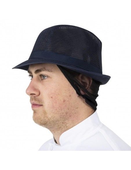 Chapeau Trilby bleu marine avec résille M