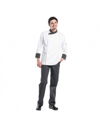 Pantalon de cuisine mixte Chaud Devant Ligne Noir rayé noir et blanc 50