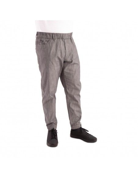 Pantalon de cuisine Works Urban Jogger 257 à fines rayures noires et blanches M