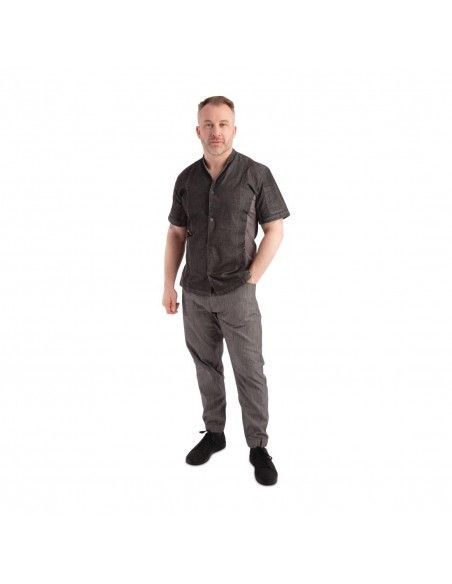 Pantalon de cuisine Works Urban Jogger 257 à fines rayures noires et blanches M