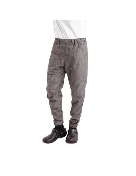 Pantalon de cuisine Works Urban Jogger 257 à fines rayures noires et blanches M