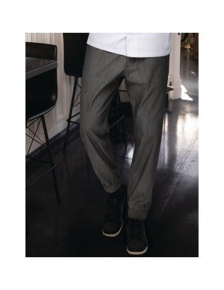 Pantalon de cuisine Works Urban Jogger 257 à fines rayures noires et blanches M