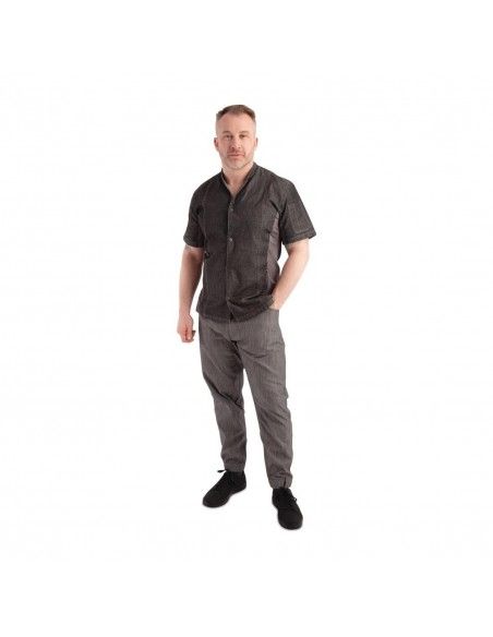 Pantalon de cuisine Works Urban Jogger 257 à fines rayures noires et blanches S