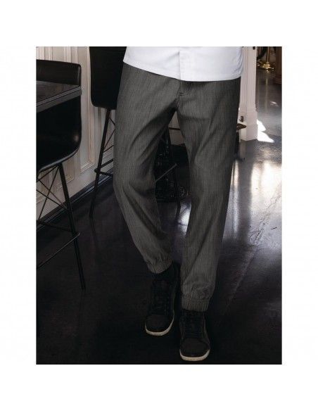 Pantalon de cuisine Works Urban Jogger 257 à fines rayures noires et blanches S