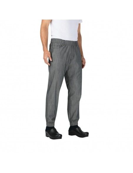 Pantalon de cuisine Works Urban Jogger 257 à fines rayures noires et blanches XL