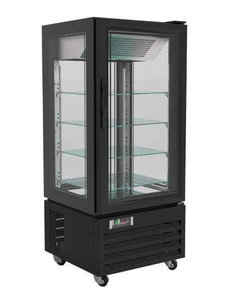 Vitrine réfrigérée noire verticale ventilée avec 4 étagères en verre, +2°/+8°C