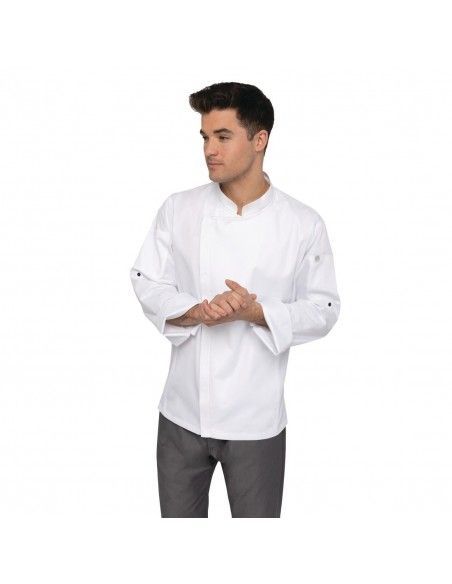 Veste de cuisine mixte légère à fermeture éclair Hartford Chef Works Urban blanche L