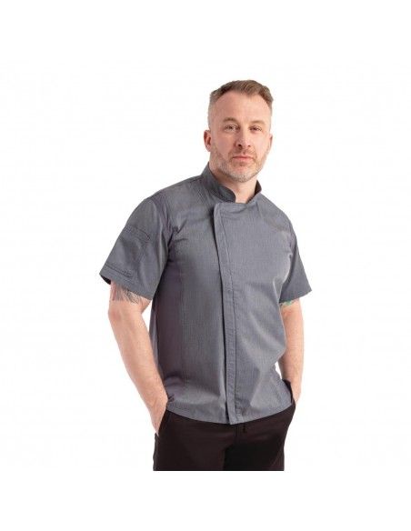 Veste de cuisine mixte légère manches courtes à fermeture éclair Springfield Chef Works Urban bleu encre S