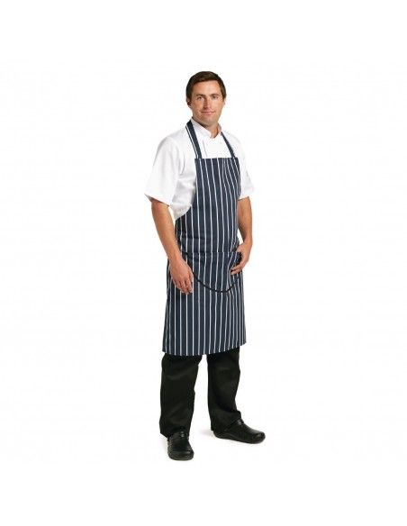 Tablier bavette avec poche Whites rayé marine et blanc
