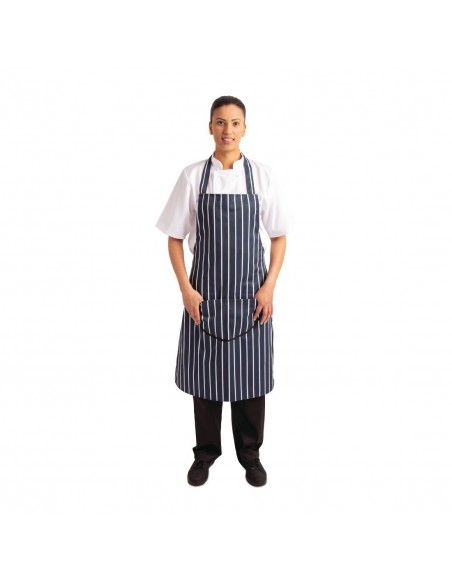 Tablier bavette avec poche Whites rayé marine et blanc