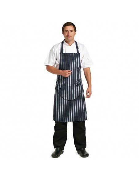 Tablier bavette avec poche Whites rayé marine et blanc