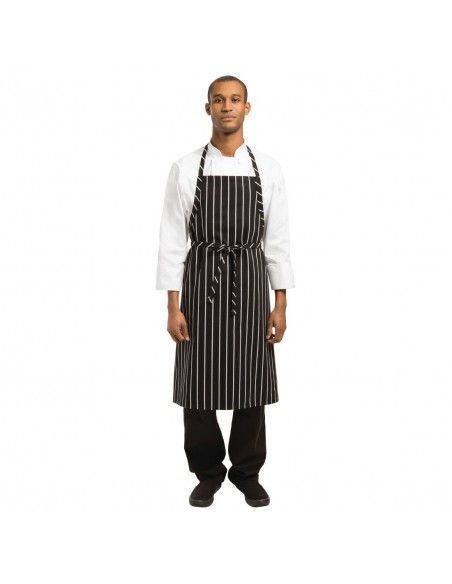 Tablier bavette tissé Chef Works Premium rayures noires et blanches