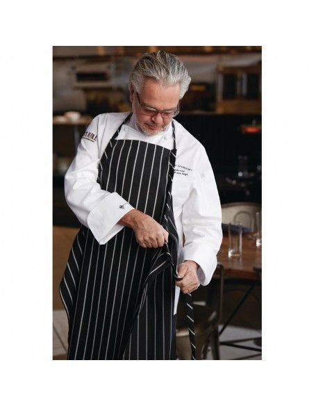 Tablier bavette tissé Chef Works Premium rayures noires et blanches