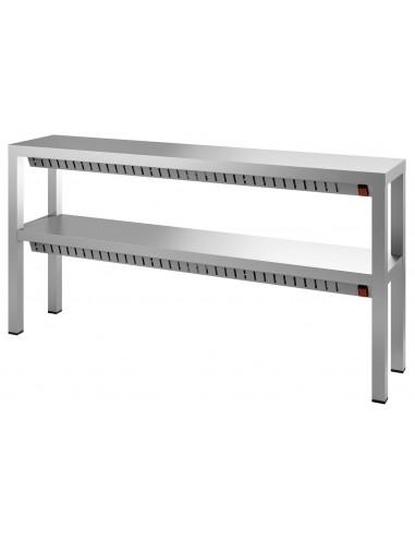 Etagère de table chauffante en inox, 2 niveaux , 2000x300 mm