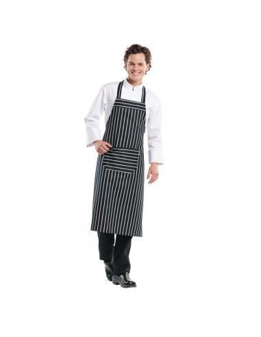 Tablier bavette Chaud Devant Remo rayé noir et blanc