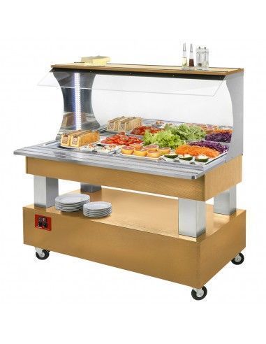 Buffet - Salad bar mural, réfrigéré, 4x GN1/1-150 (Bois Chêne clair)