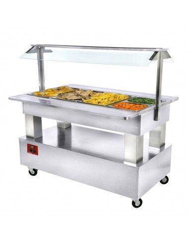 Buffet chauffant, bain marie, 4x GN1/1-150 (Bois Blanc)