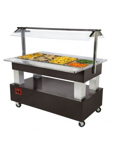 Buffet chauffant, bain marie, 4x GN 1/1-150 (bois wengé)