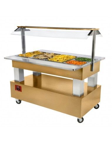 Buffet chauffant, bain marie, 4x GN 1/1-150 (Bois Chêne clair)