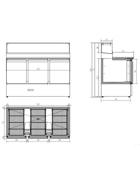 Table de préparation  réfrigérée 1368 mm avec 3 portes GN 1/1, 8x GN 1/6 h150 mm, +2°/+8°C