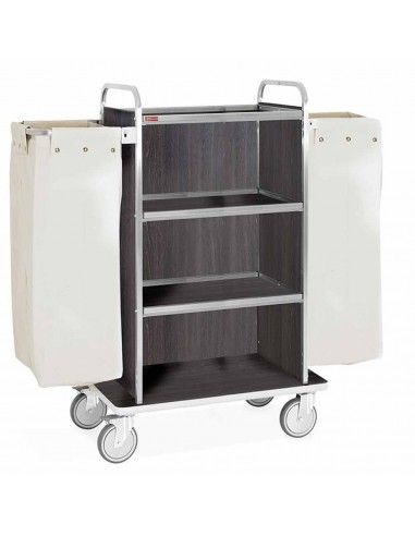 Chariot à linge inox, 4 niveaux, 2 sacs -chêne foncé