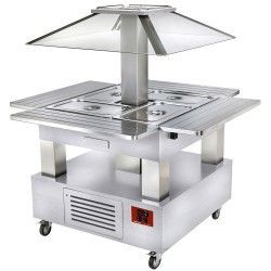 Ilot buffet chauffant, bain marie, 4x GN1/1-150 (Bois Blanc)