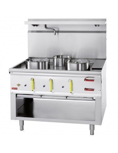 Fourneau wok 3 brûleurs avec rideau d'eau