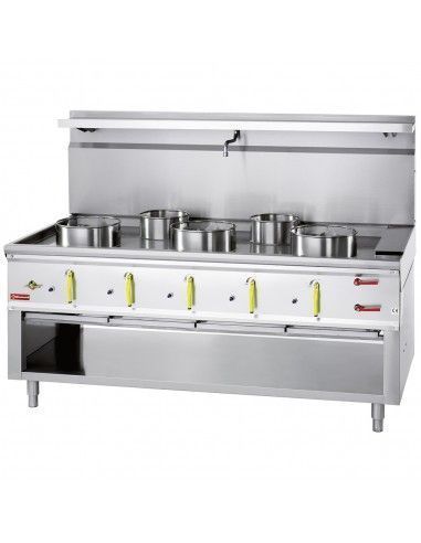 Fourneau wok 5 brûleurs avec rideau d'eau