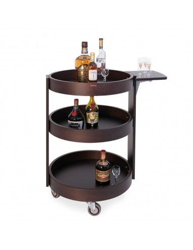 Chariot rond pour bouteilles, 3 niveaux bois "wengé"