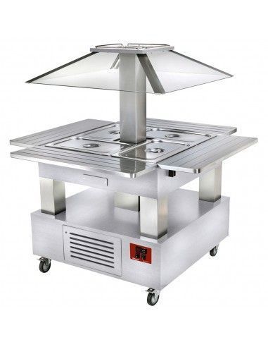 Ilot buffet - Salad bar, réfrigéré, 4x GN1/1-150 (Bois Blanc)