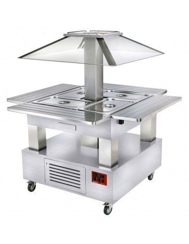 Ilot buffet - Salad bar, réfrigéré, coupole motorisée, 4x GN1/1-150 (Bois Blanc)