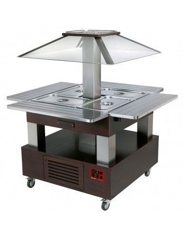 Ilot buffet - Salad bar, réfrigéré, coupole motorisé, 4x GN1/1-150 (Bois Wengé)