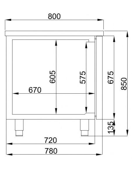 Table réfrigérée pâtisserie 3 portes 600x400 mm, plan en inox, -2°/+8°C